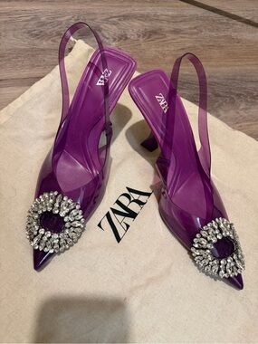 Zara Violet Slingback Pointed Heels with Crystal Sunburst